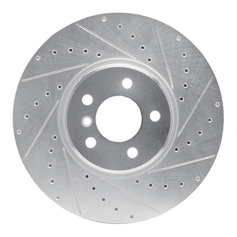 BMW X5 Brake Rotor (1) - Front Right - R1 Concepts - Drilled & Slotted - Silver - `08-`19